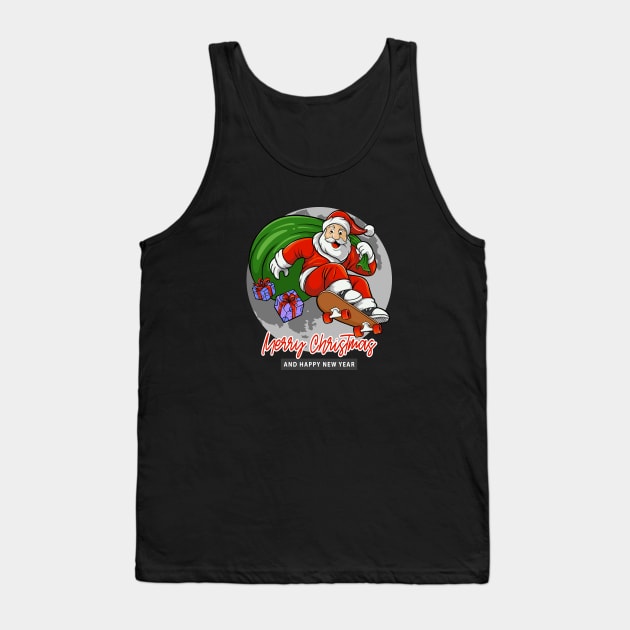 Santa Claus Playing Skateboard Tank Top by DMD Art Studio